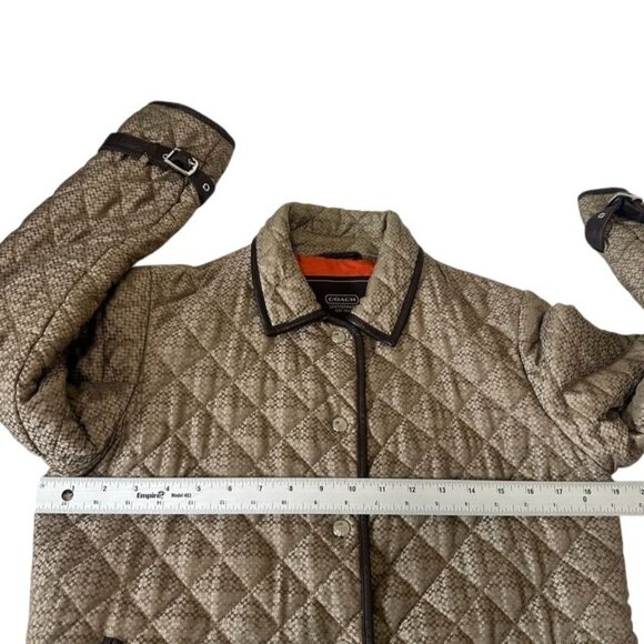 Coach Vintage Quilted Jacket Brown Monogram Logo Print Snap Front XS Womens - Picture 9 of 12